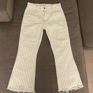 FRAME Le Bardot cropped flare jeans white and nude stripe